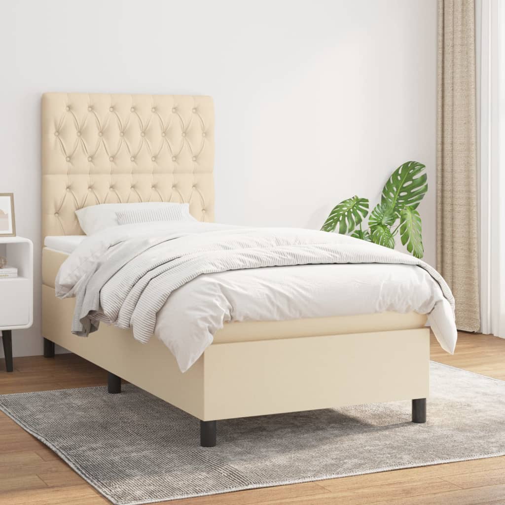 vidaXL Posteľný rám boxspring s matracom krémový 90x190 cm látka