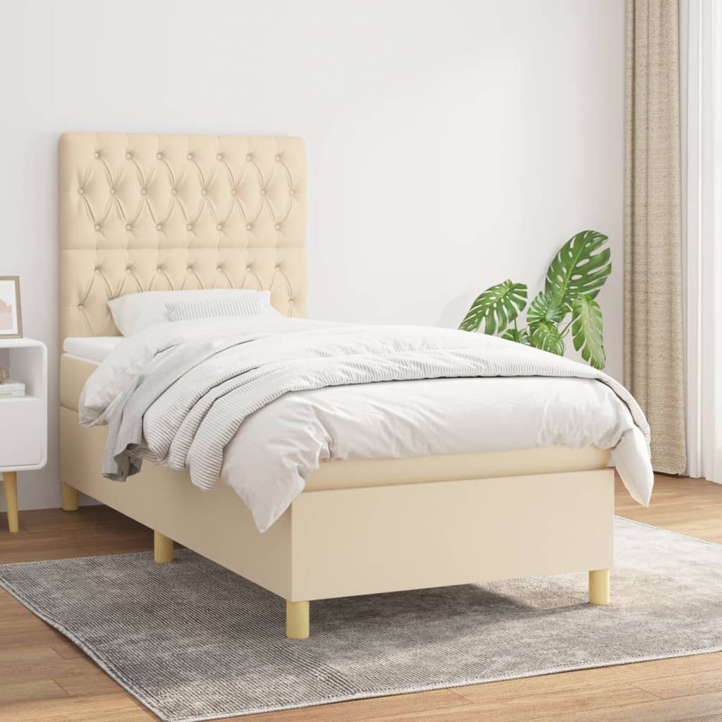 vidaXL Posteľný rám boxsping s matracom krémový 90x200 cm látka