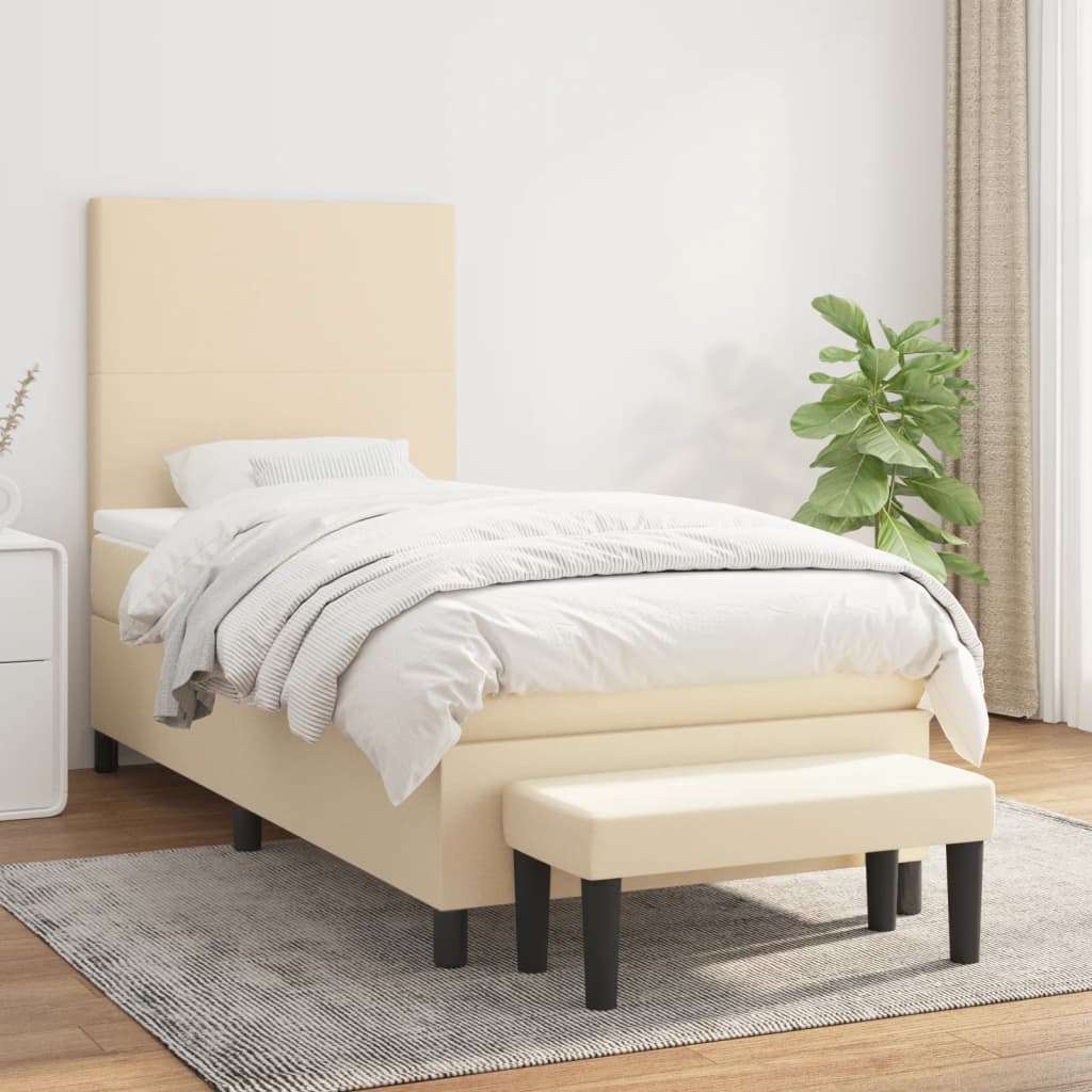 vidaXL Posteľný rám boxsping s matracom krémový 80x200 cm látka