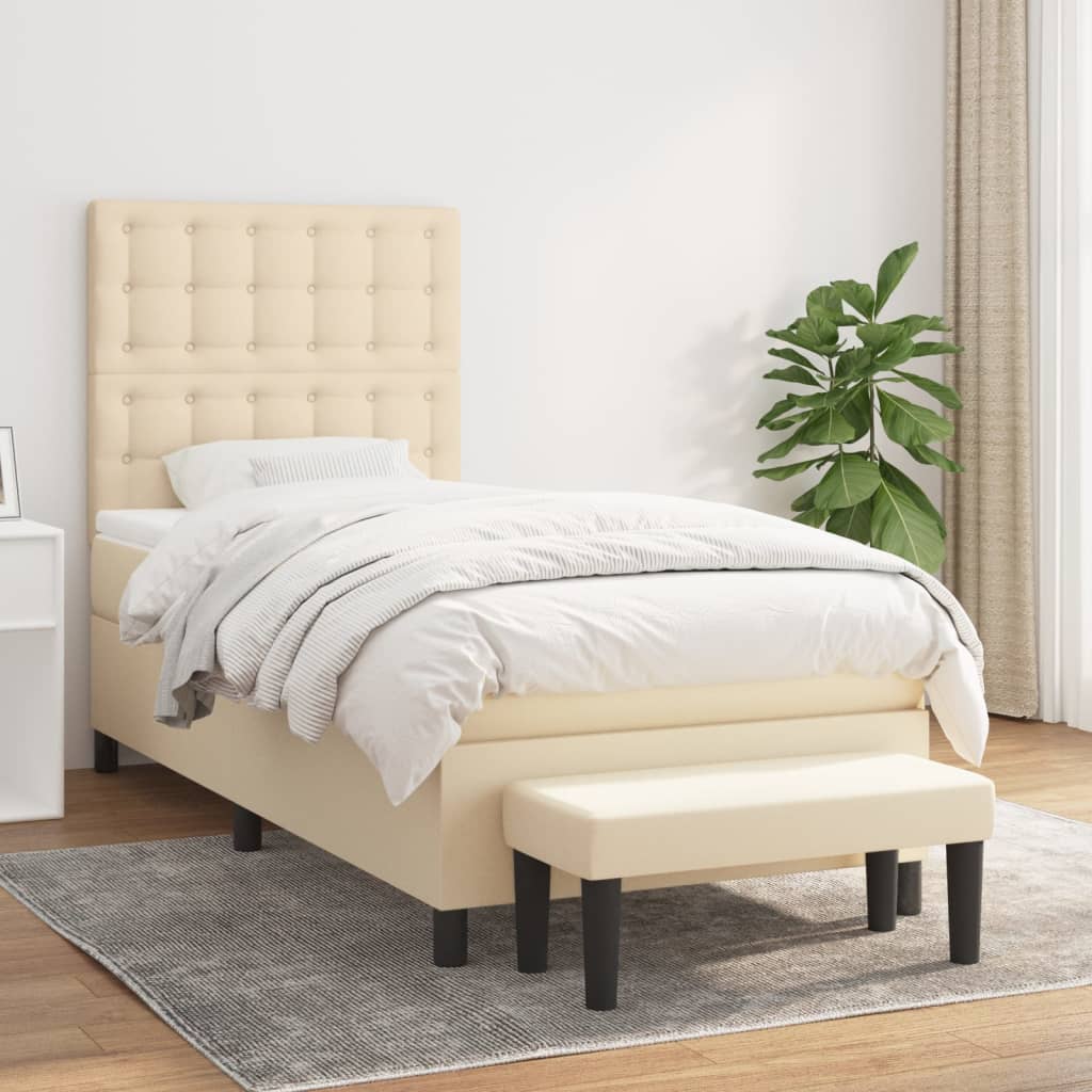 vidaXL Posteľný rám boxspring s matracom krémový 90x190 cm látka