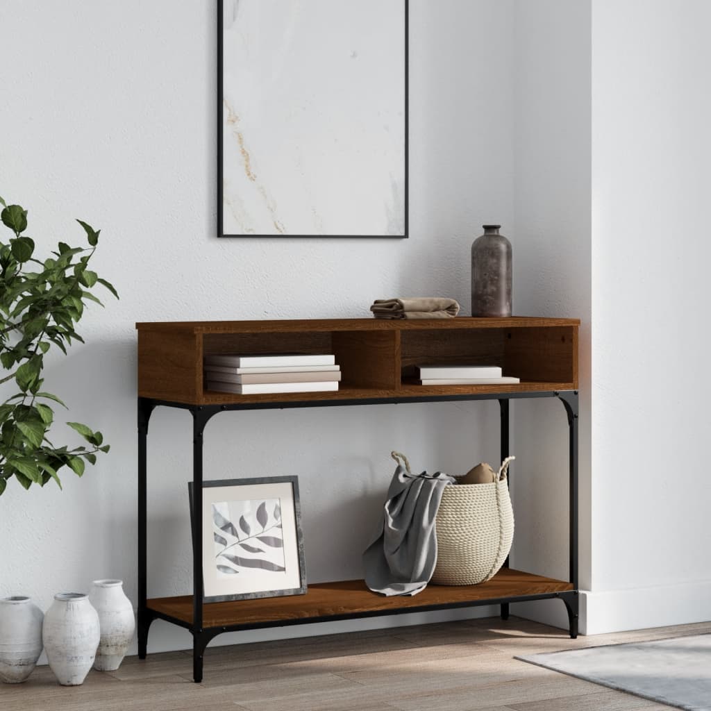 vidaXL Konzolový stolík hnedý dub 100x30,5x75 cm kompozitné drevo
