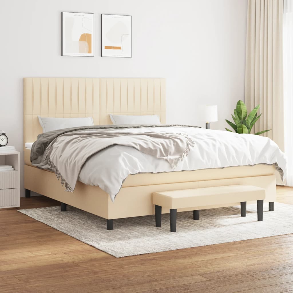 vidaXL Posteľný rám boxspring s matracom krémový 180x200 cm látka
