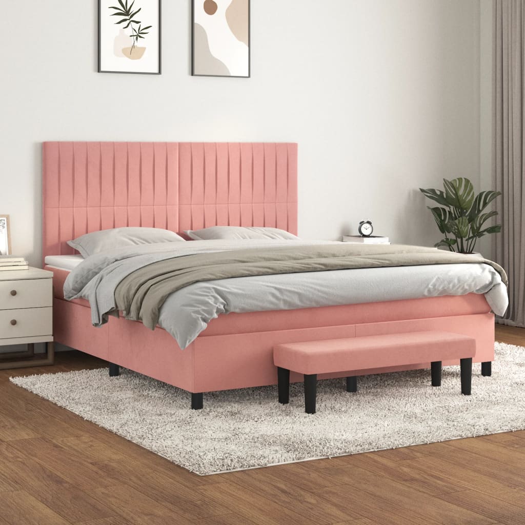 vidaXL Posteľný rám boxsping s matracom ružový 160x200 cm zamat