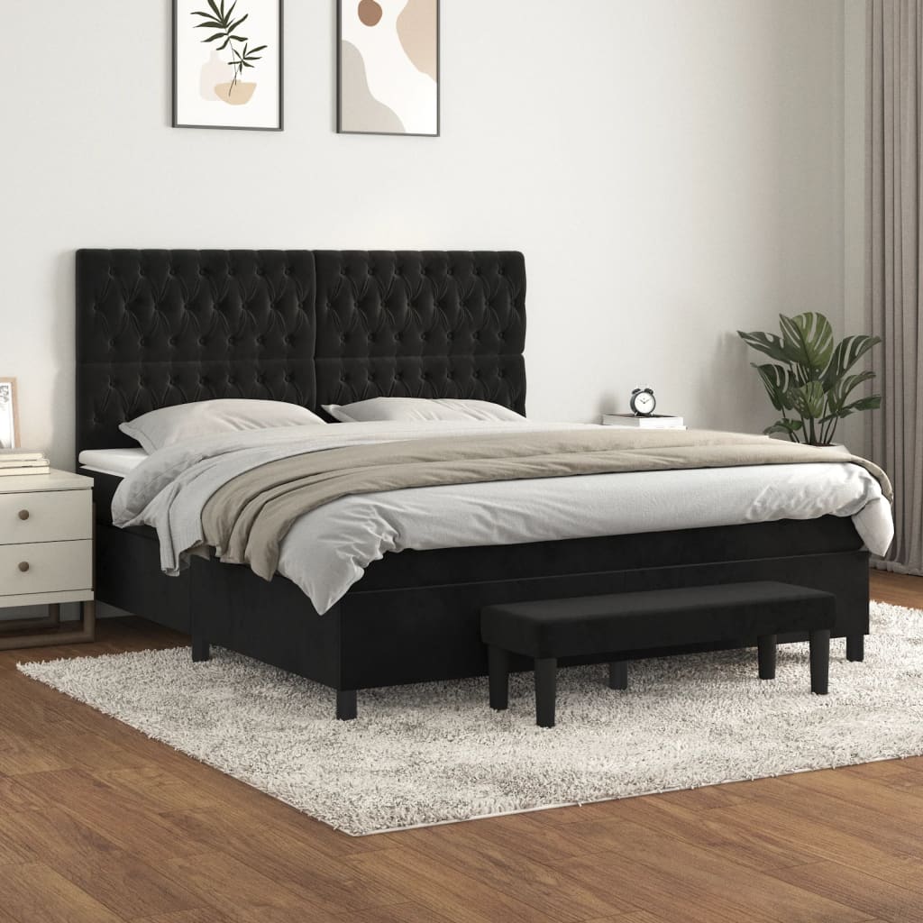 vidaXL Posteľný rám boxspring s matracom čierny 180x200 cm zamat
