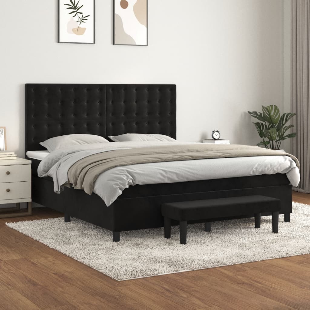 vidaXL Posteľný rám boxspring s matracom čierny 160x200 cm zamat