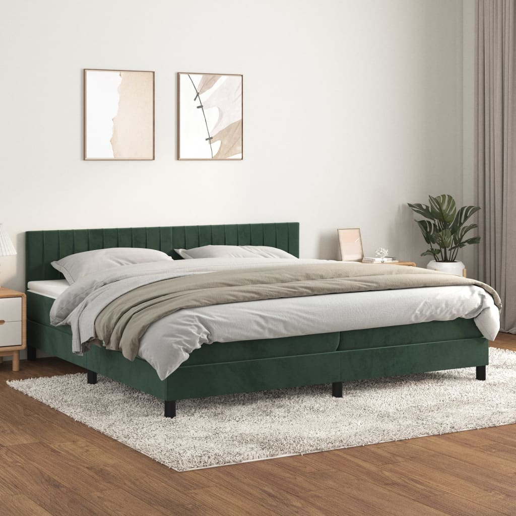 vidaXL Posteľný rám boxsping s matracom tmavozelený 200x200 cm zamat