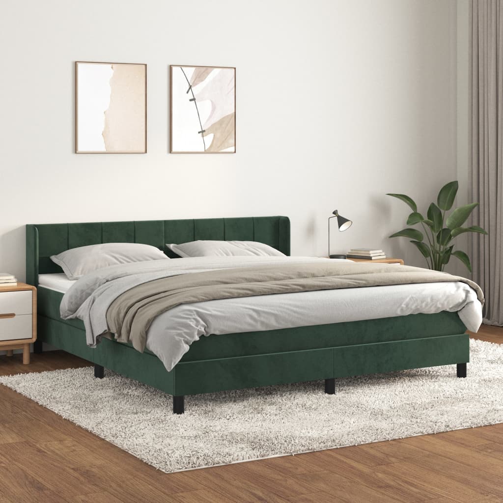 vidaXL Posteľný rám boxsping s matracom tmavozelený 160x200 cm zamat