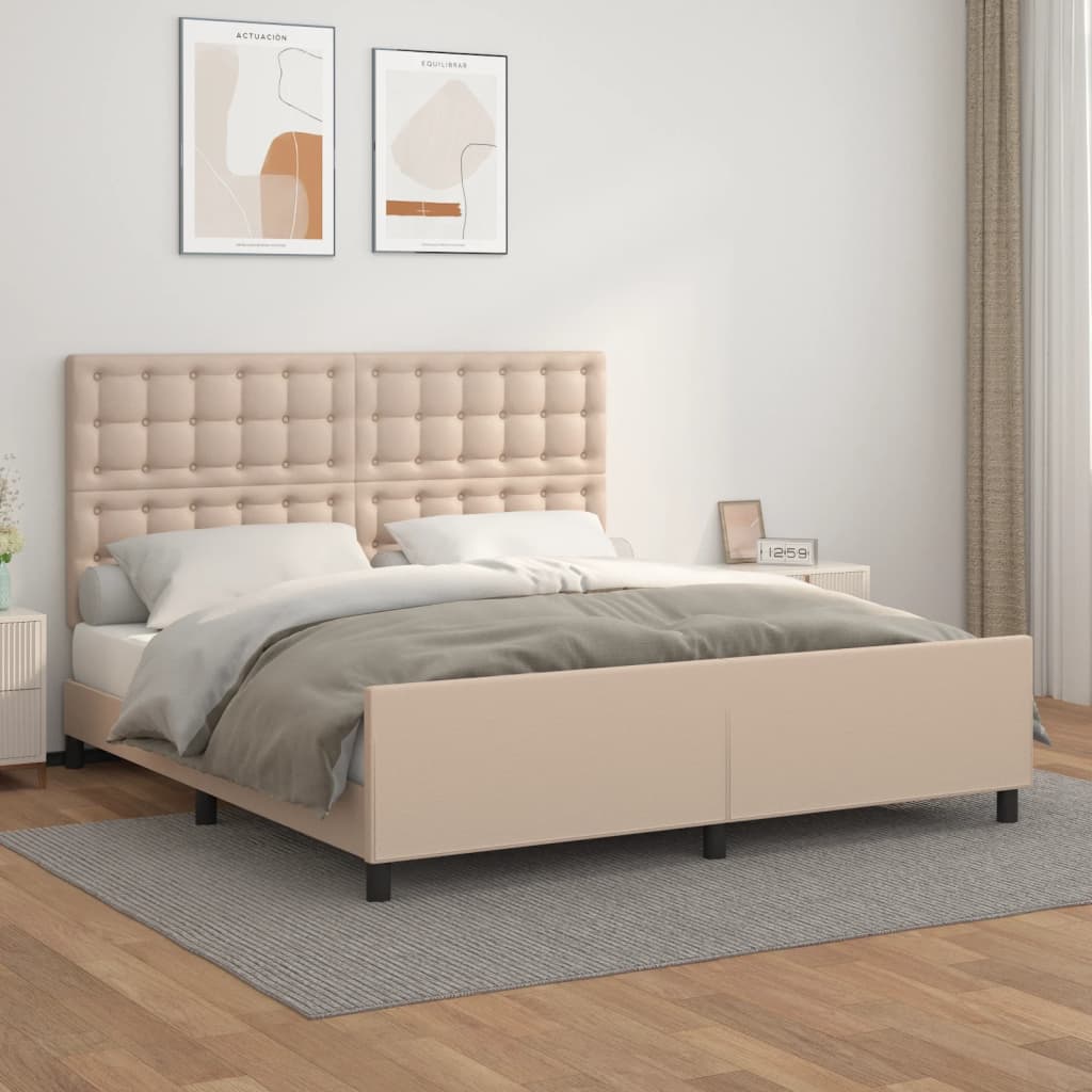vidaXL Posteľný rám s čelom kapučínový 160x200 cm umelá koža