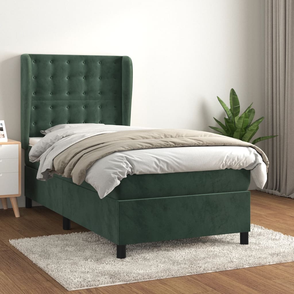 vidaXL Posteľný rám boxsping s matracom tmavozelený 80x200 cm zamat