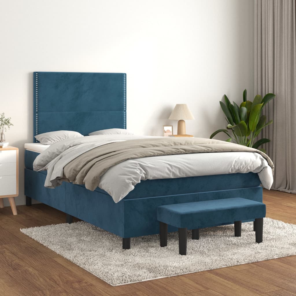 vidaXL Posteľný rám boxsping s matracom tmavomodrý 120x200 cm zamat