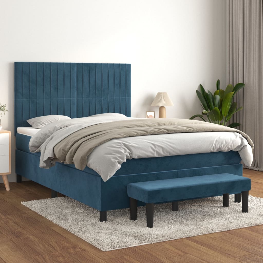 vidaXL Posteľný rám boxsping s matracom tmavomodrý 140x200 cm zamat
