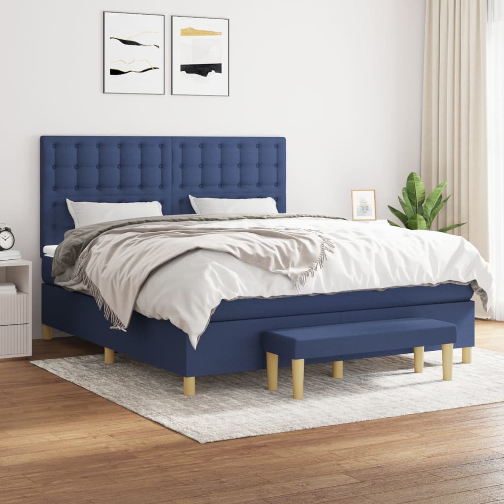 vidaXL Posteľný rám boxspring s matracom modrý 160x200 cm látka