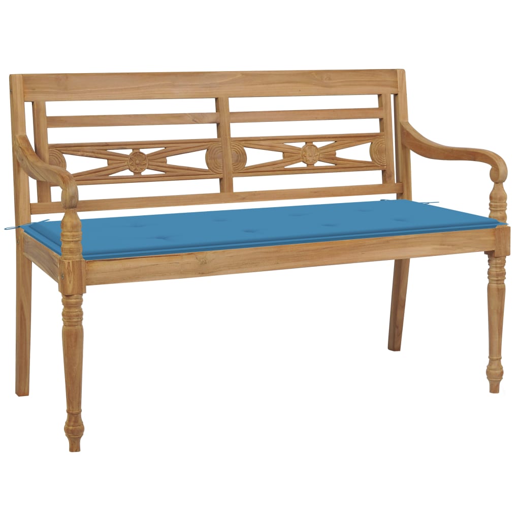 vidaXL Lavička Batavia s modrou podložkou 120 cm tíkový masív