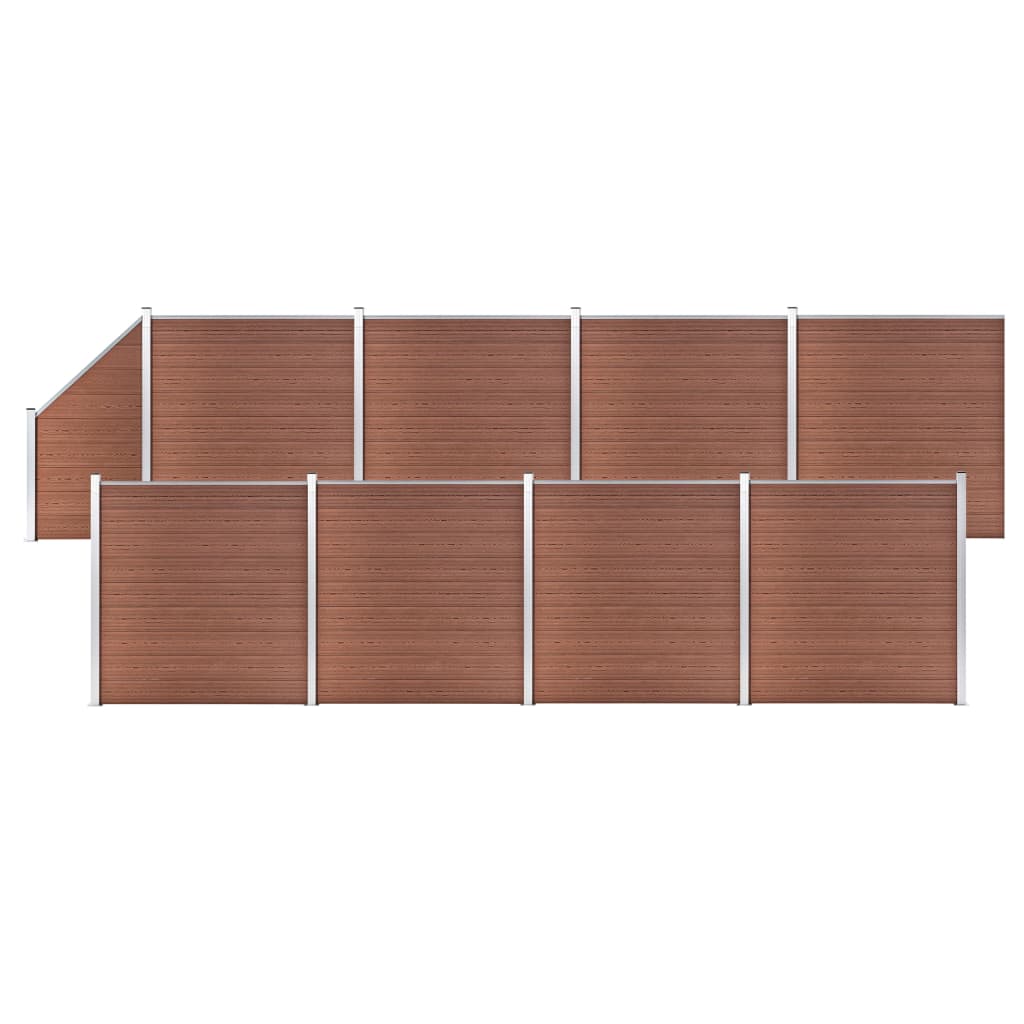 vidaXL Plotová sada WPC 8 štvorcových + 1 šikmý diel hnedá 1484x186 cm