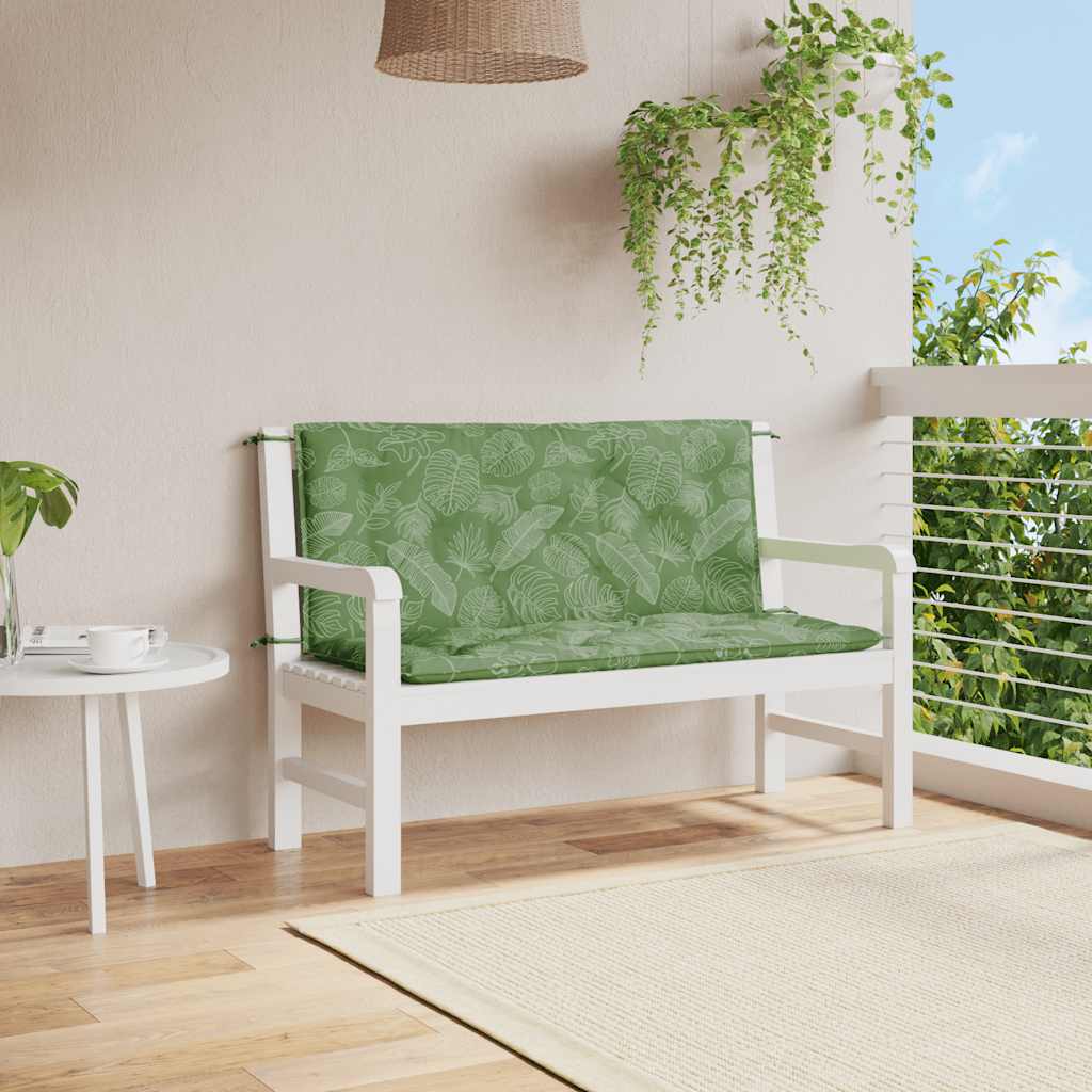 vidaXL Podložky na záhradnú lavičku 2 ks vzor listov 120x50x7 cm látka