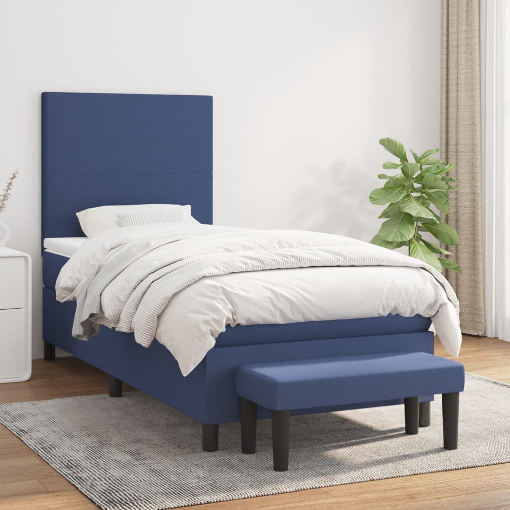 vidaXL Posteľný rám boxspring s matracom modrý 90x200 cm látka