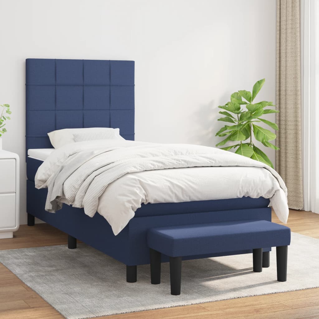 vidaXL Posteľný rám boxspring s matracom modrý 90x190 cm látka