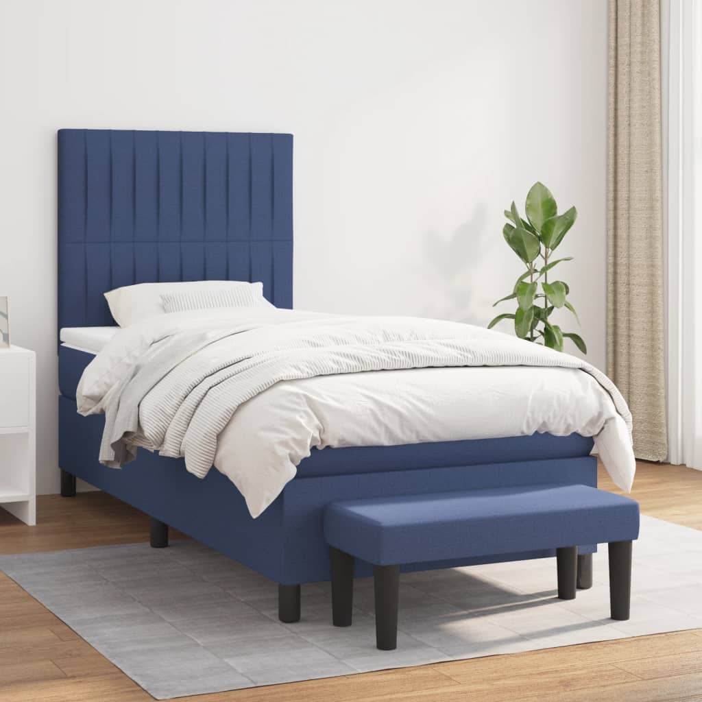 vidaXL Posteľný rám boxspring s matracom modrý 90x190 cm látka