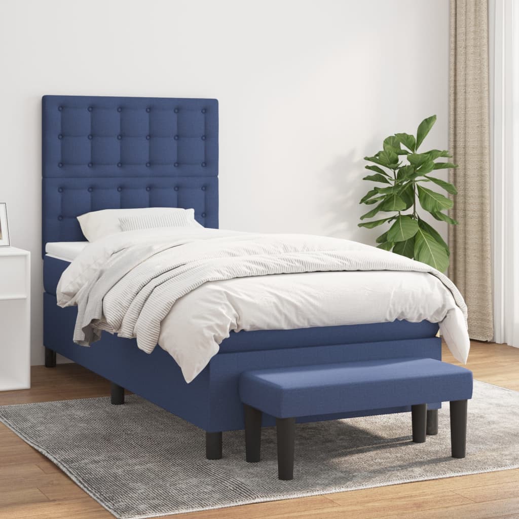 vidaXL Posteľný rám boxspring s matracom modrý 90x190 cm látka
