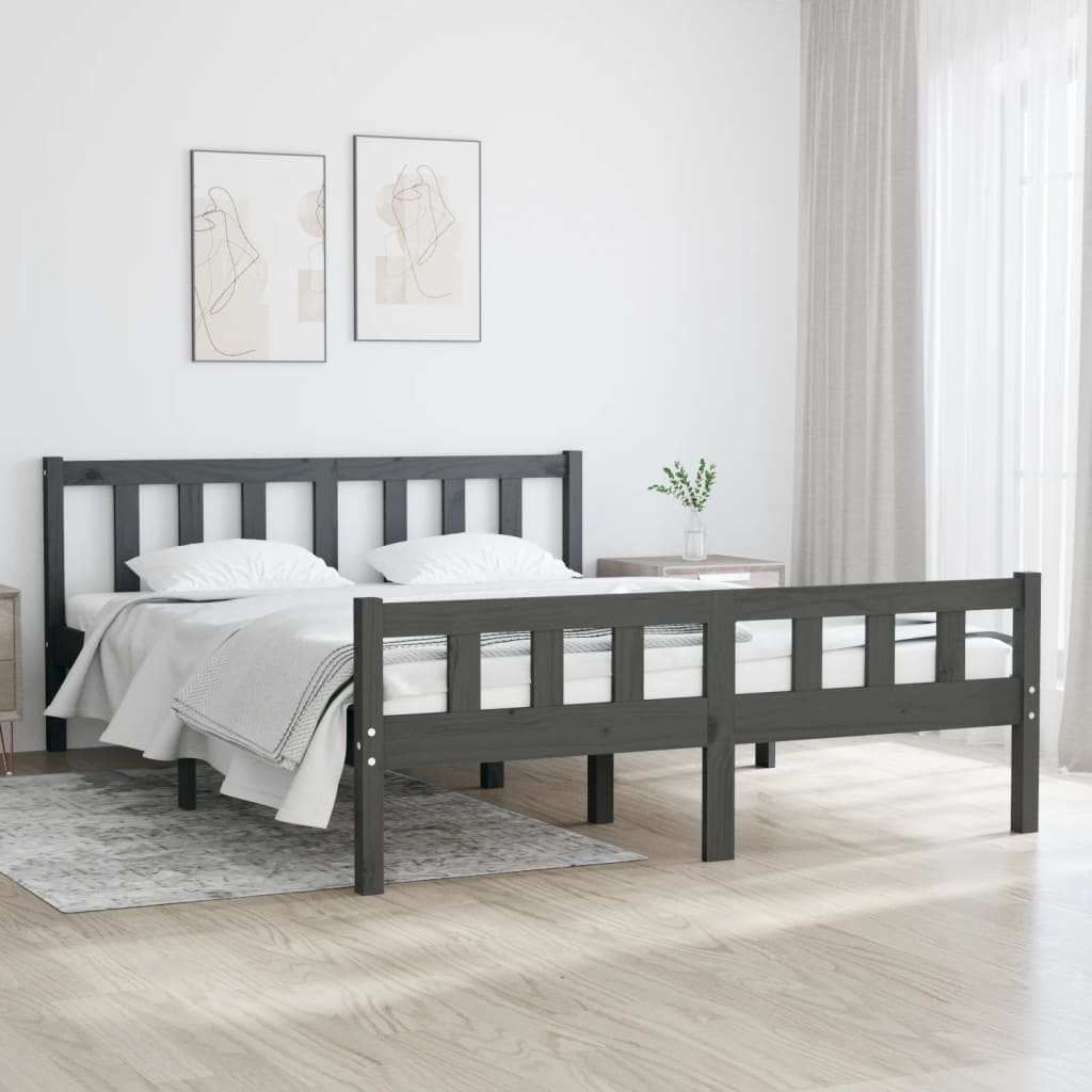 vidaXL Posteľný rám sivý masívne drevo 140x190 cm