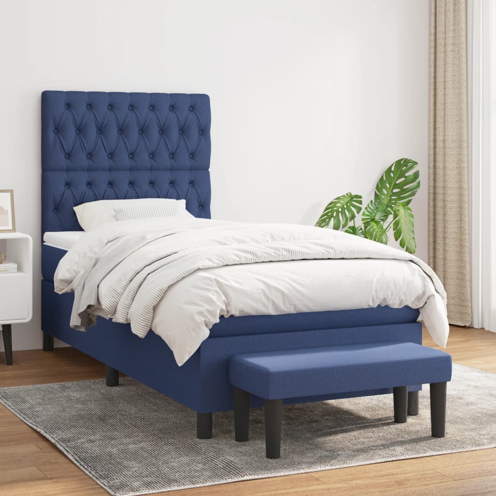 vidaXL Posteľný rám boxspring s matracom modrý 90x200 cm látka