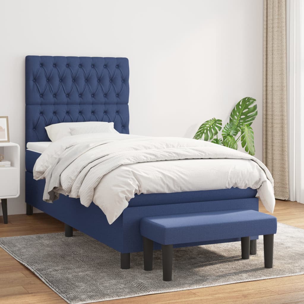vidaXL Posteľný rám boxspring s matracom modrý 90x190 cm látka