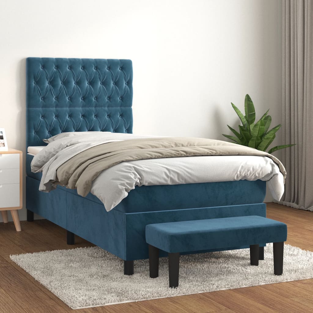 vidaXL Posteľný rám boxsping s matracom tmavomodrý 90x190 cm zamat