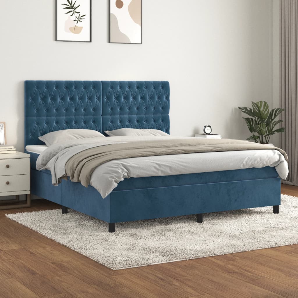 vidaXL Posteľný rám boxsping s matracom tmavomodrý 180x200 cm zamat