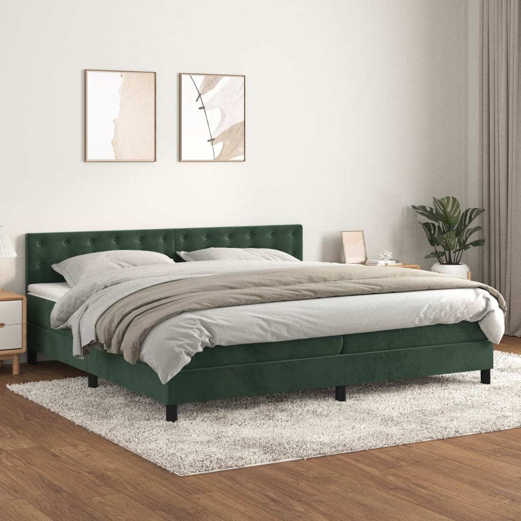 vidaXL Posteľný rám boxsping s matracom tmavozelený 200x200 cm zamat
