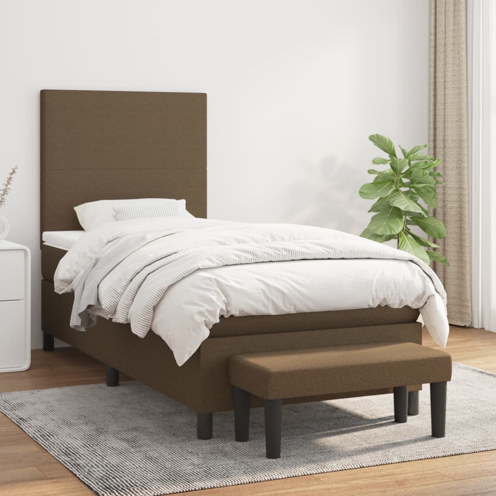 vidaXL Posteľný rám boxsping s matracom hnedý 90x200 cm látka