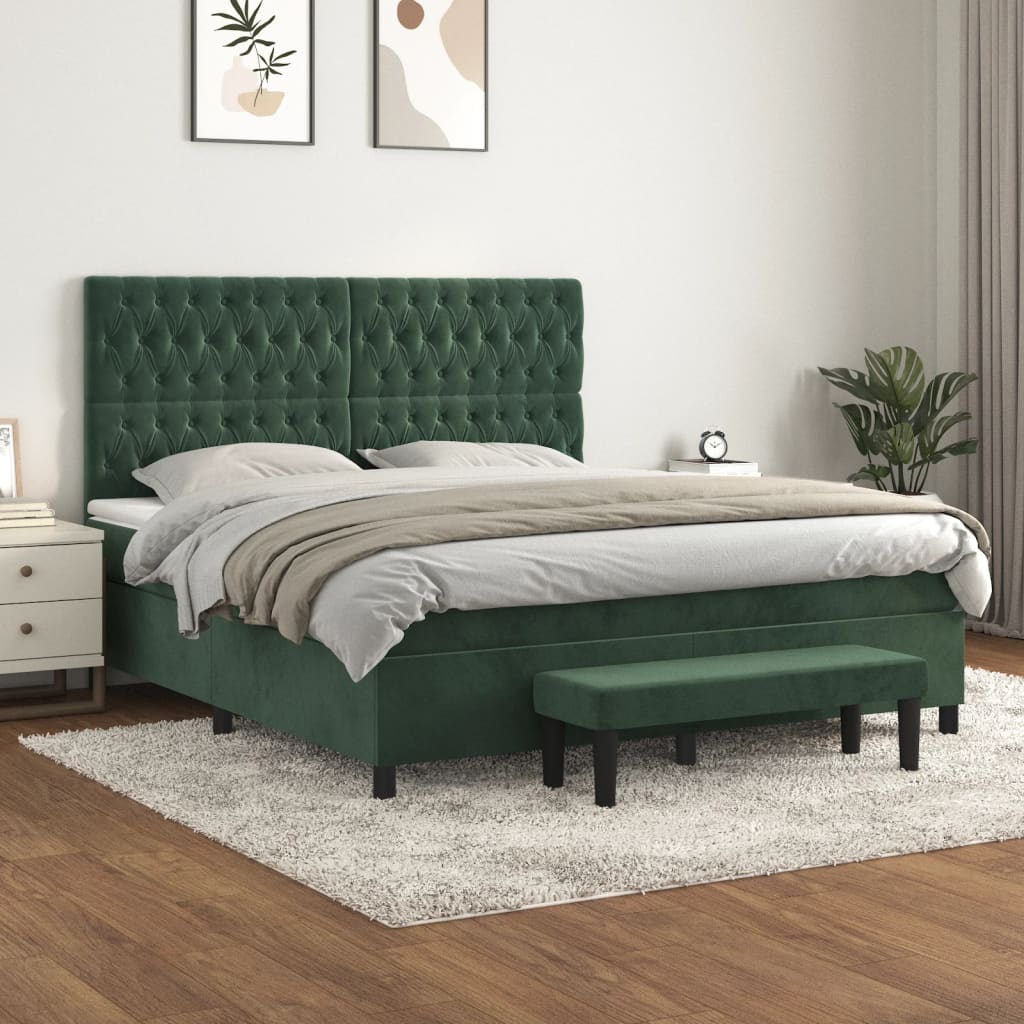 vidaXL Posteľný rám boxsping s matracom tmavozelený 180x200 cm zamat