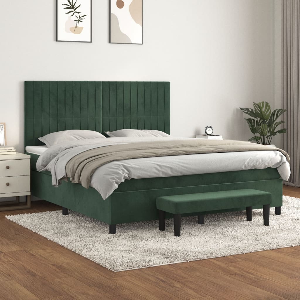 vidaXL Posteľný rám boxsping s matracom tmavozelený 180x200 cm zamat