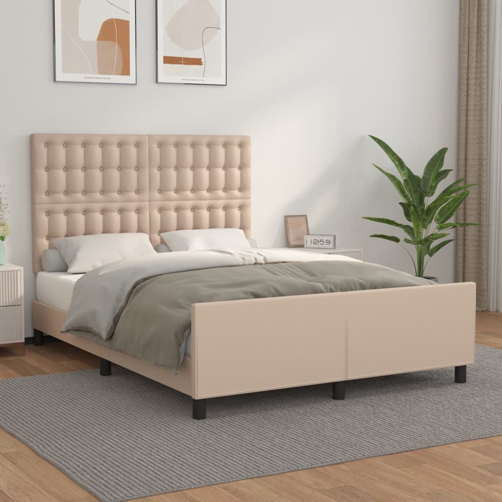 vidaXL Posteľný rám s čelom kapučínový 140x190 cm umelá koža
