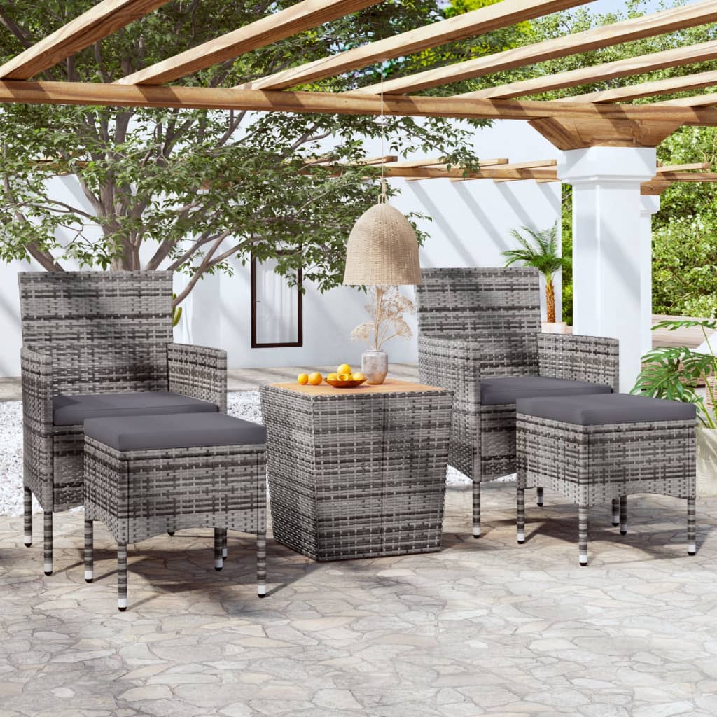 vidaXL 5-dielny záhradný bistro set polyratan a akáciové drevo sivý