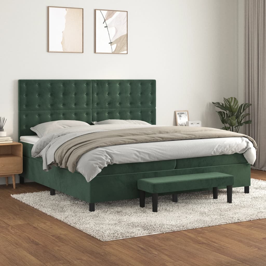 vidaXL Posteľný rám boxsping s matracom tmavozelený 200x200 cm zamat