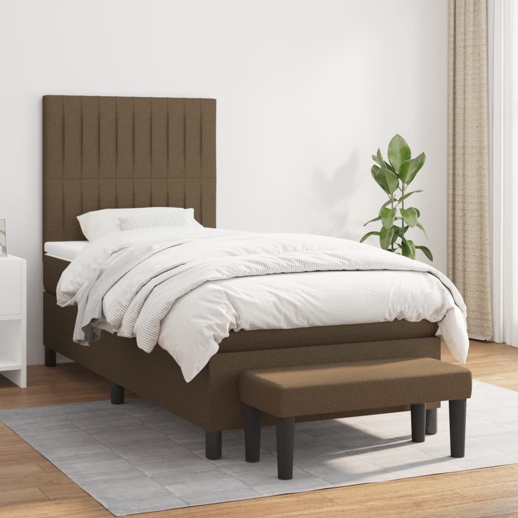 vidaXL Posteľný rám boxsping s matracom hnedý 90x200 cm látka
