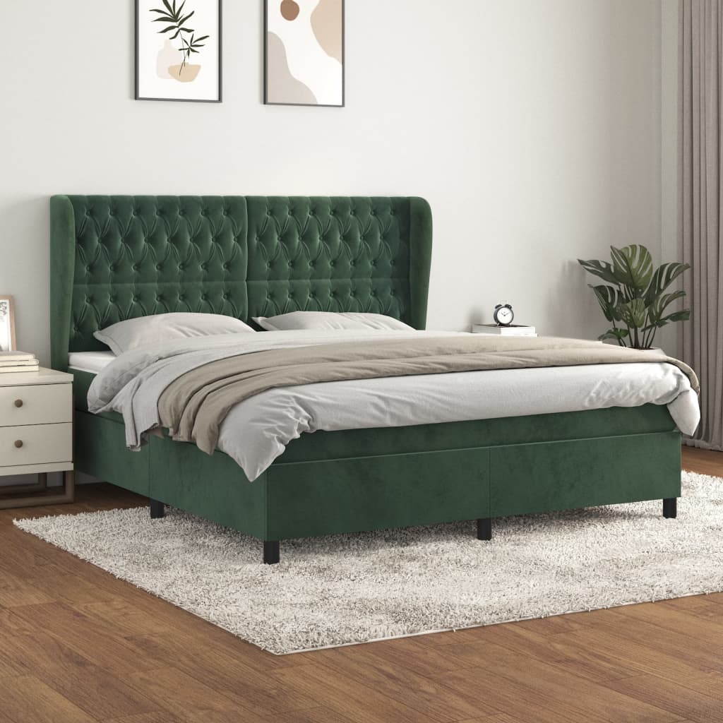 vidaXL Posteľný rám boxsping s matracom tmavozelený 180x200 cm zamat