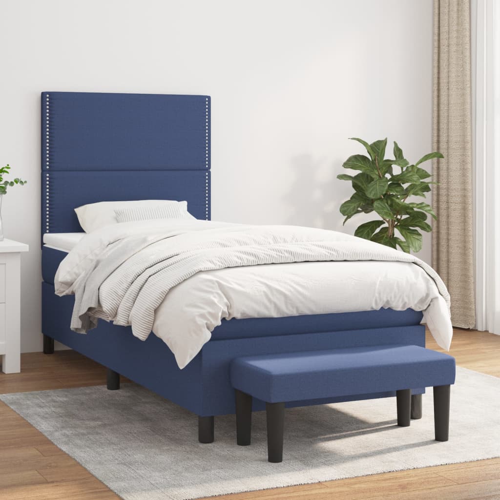 vidaXL Posteľný rám boxspring s matracom modrý 90x190 cm látka