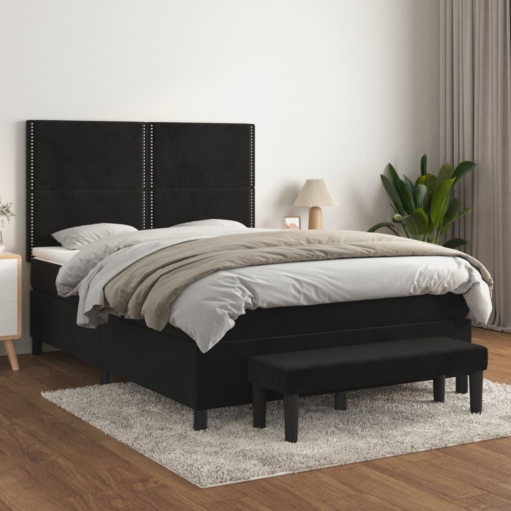 vidaXL Posteľný rám boxspring s matracom čierny 140x190 cm zamat