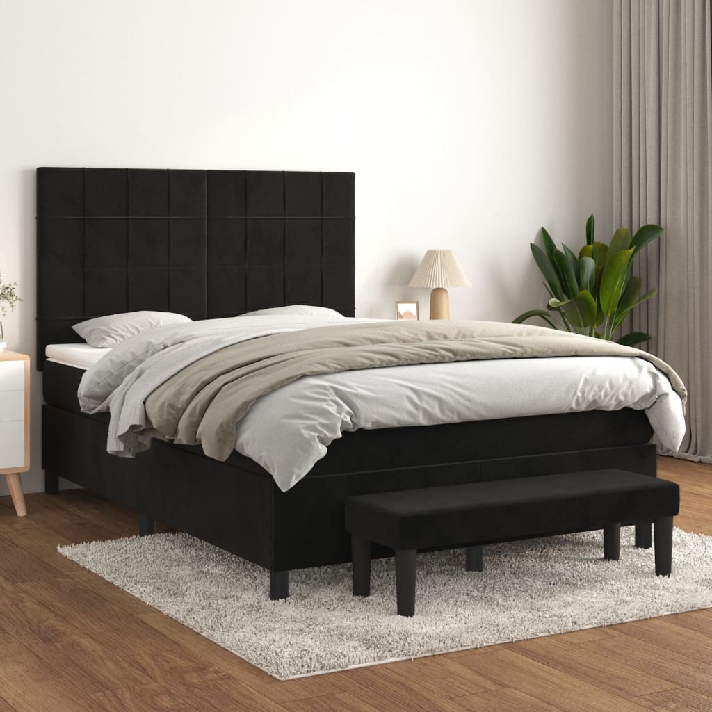 vidaXL Posteľný rám boxspring s matracom čierny 140x200 cm zamat