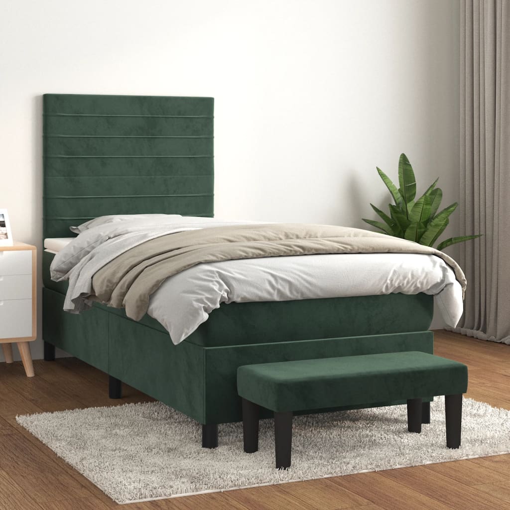 vidaXL Posteľný rám boxsping s matracom tmavozelený 80x200 cm zamat