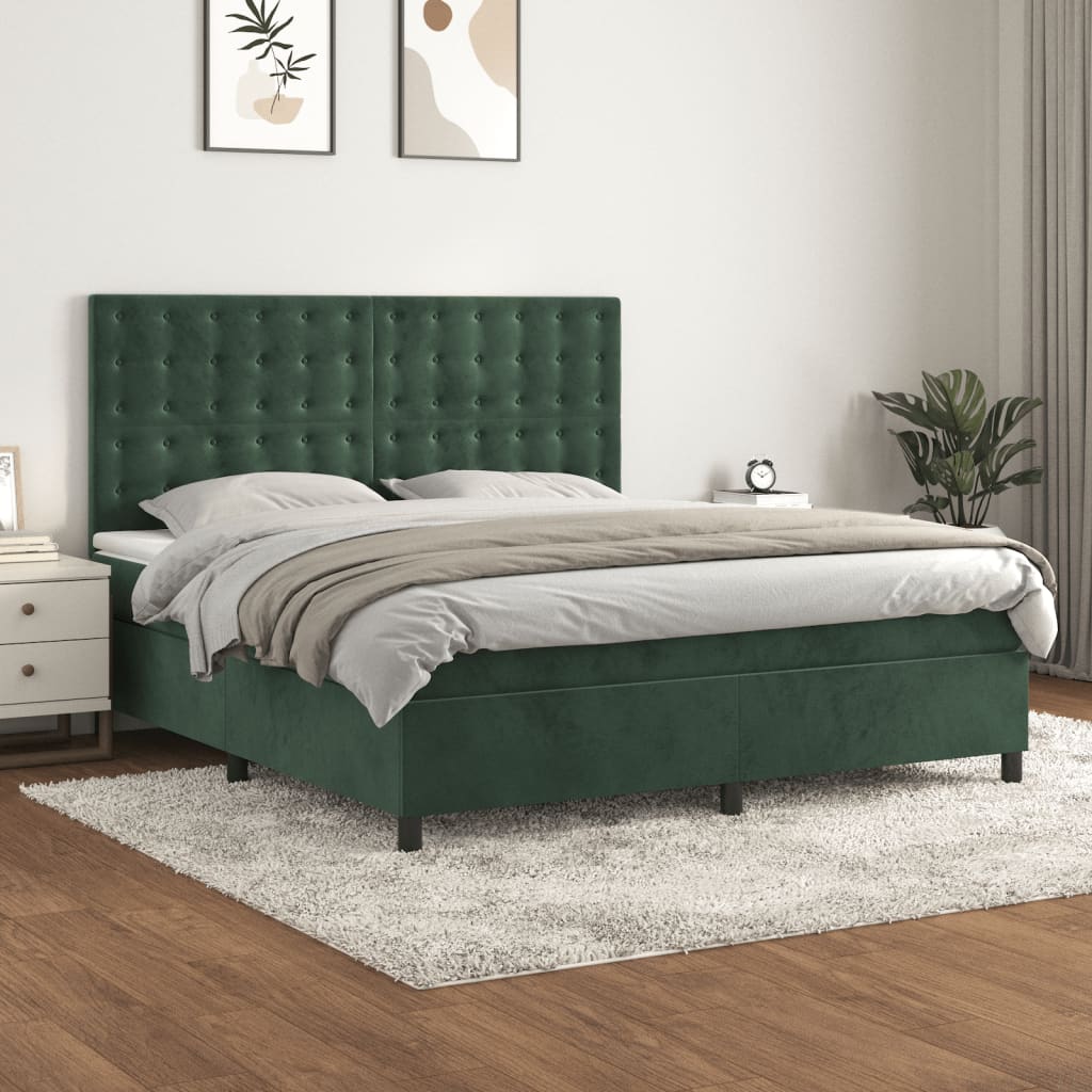 vidaXL Posteľný rám boxsping s matracom tmavozelený 160x200 cm zamat