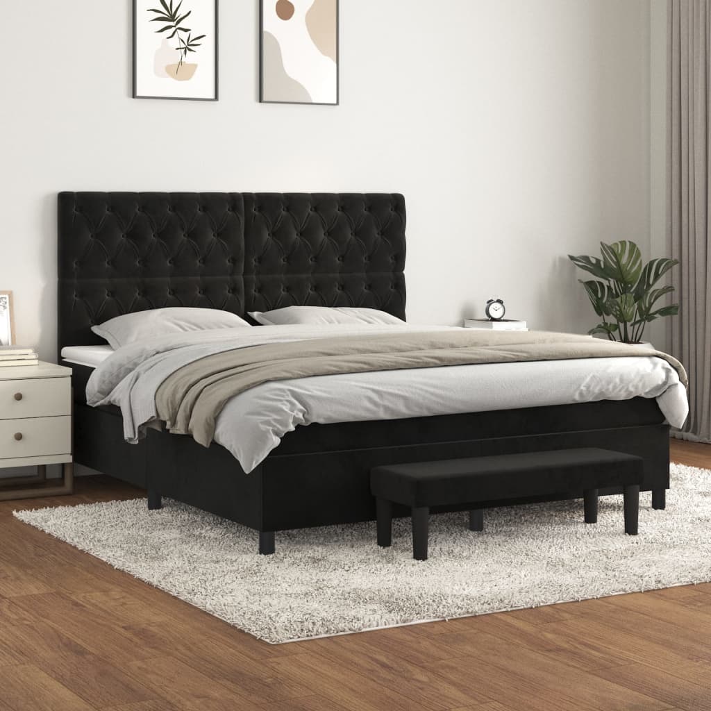 vidaXL Posteľný rám boxspring s matracom čierny 160x200 cm zamat