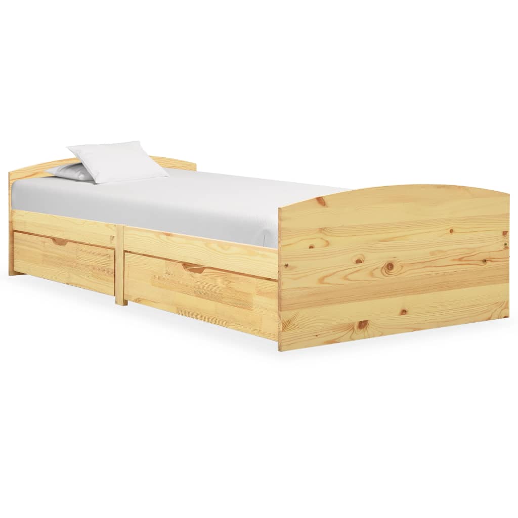 vidaXL Posteľný rám s 2 zásuvkami, borovicový masív 90x200 cm