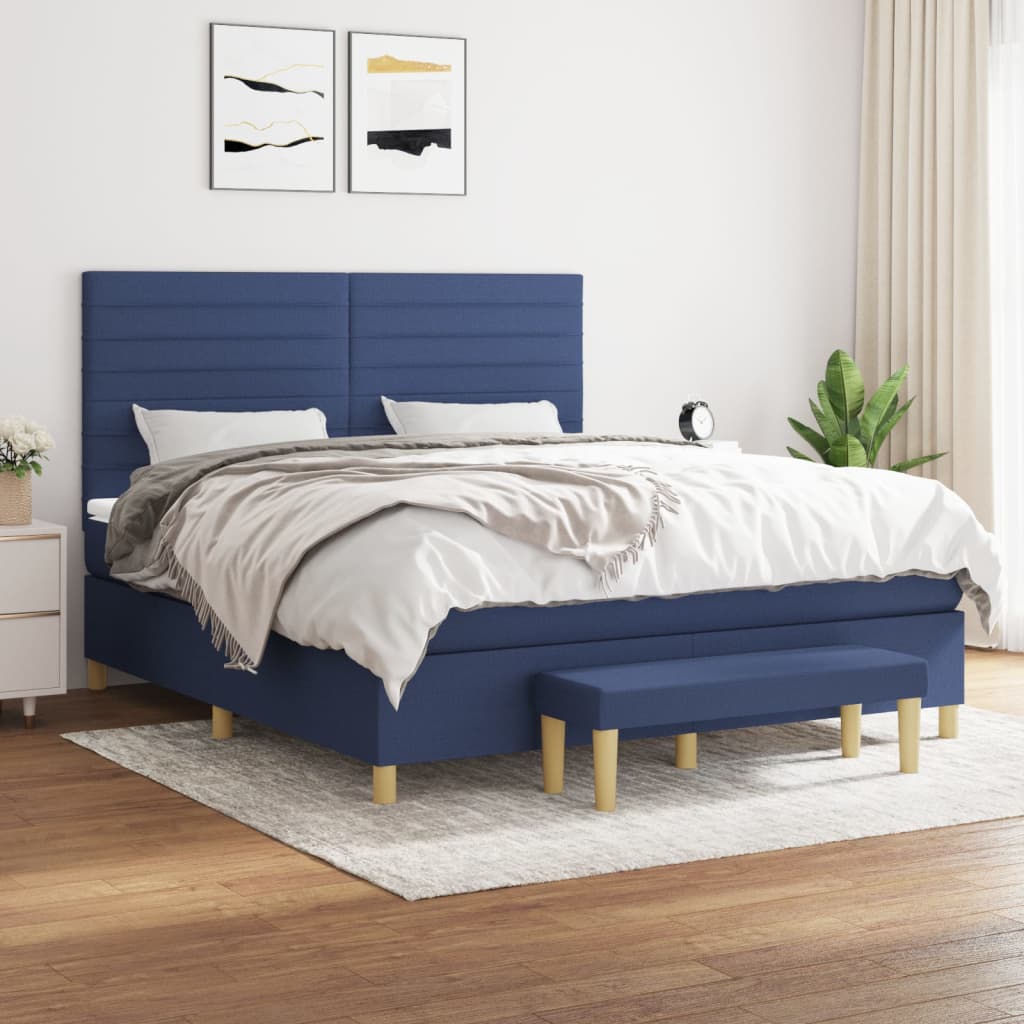vidaXL Posteľný rám boxspring s matracom modrý 160x200 cm látka