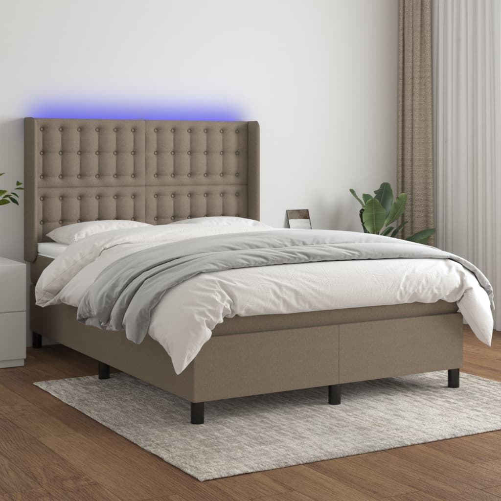 vidaXL Posteľ boxsping s matracom a LED sivohnedá 140x190 cm látka