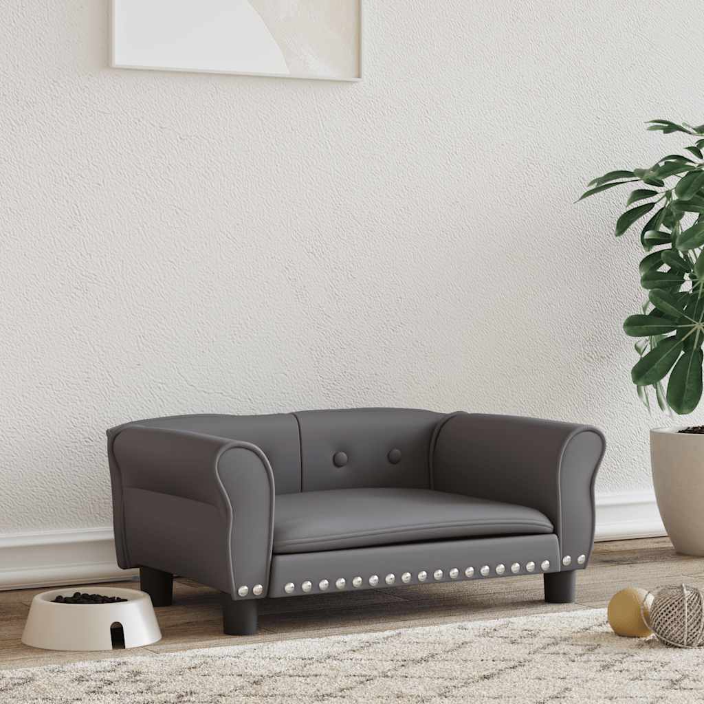 vidaXL Posteľ pre psa sivá 70x45x30 cm umelá koža