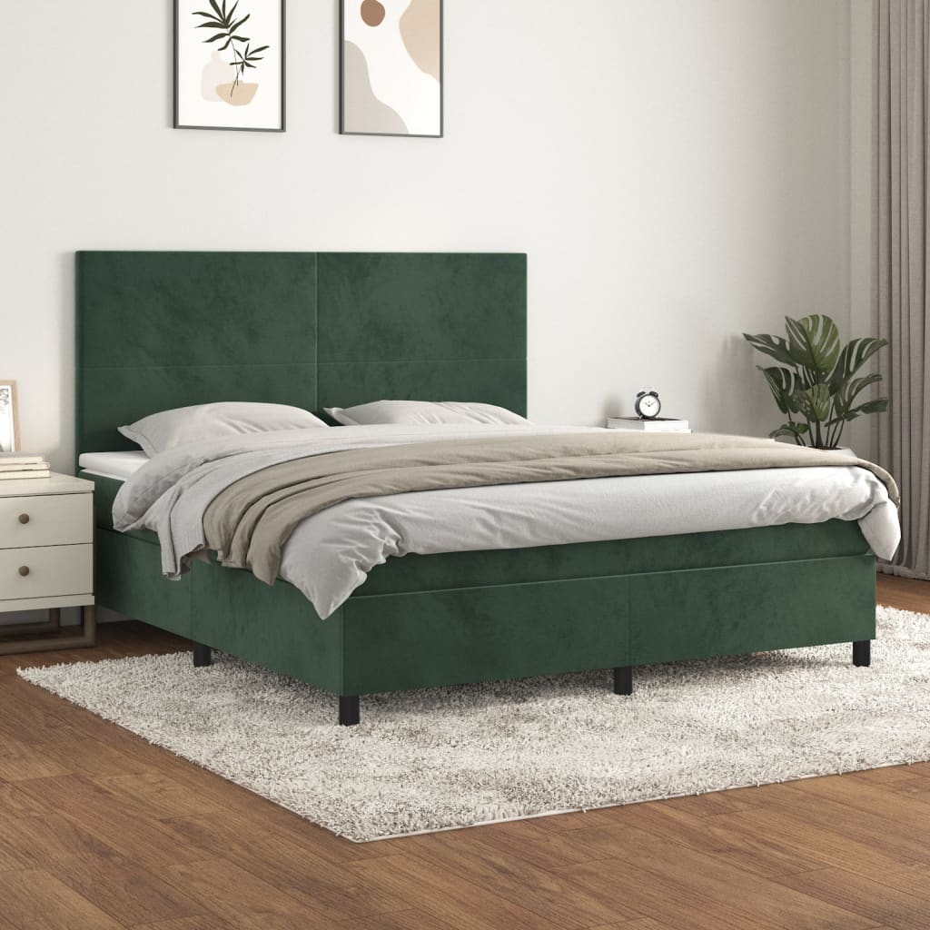 vidaXL Posteľný rám boxsping s matracom tmavozelený 160x200 cm zamat