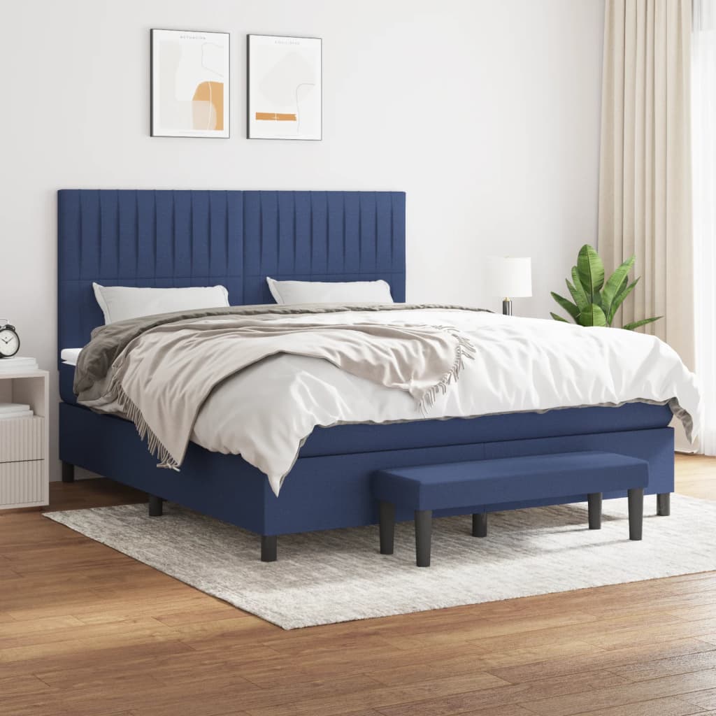 vidaXL Posteľný rám boxspring s matracom modrý 160x200 cm látka