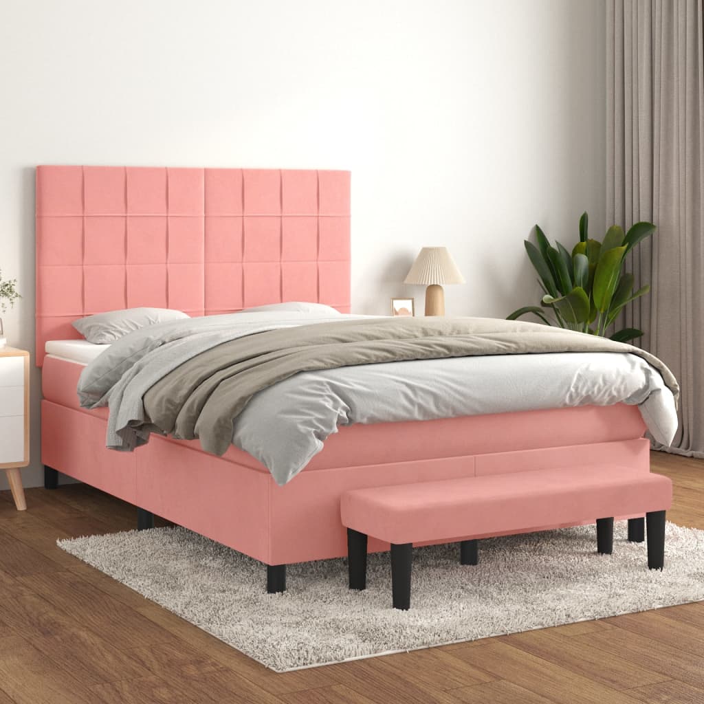 vidaXL Posteľný rám boxsping s matracom ružový 140x190 cm zamat
